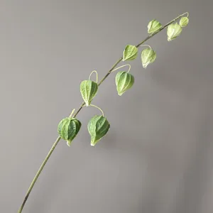 Détail de branche de physalis artificiel en PU, tige de lanterne chinoise verte pour déco.