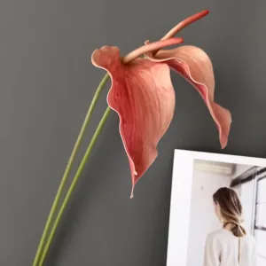 Artificial anthurium flower long stem botanical decor pink flamingo flower home wedding display