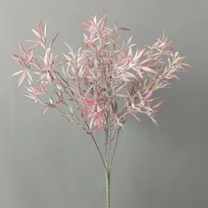 Artificial plant branch 5 prongs frosted pink leaves for home wedding floral decor