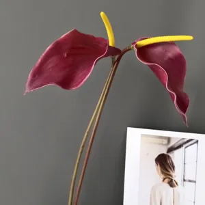 Artificial anthurium flower realistic touch red flamingo flower for home wedding decor detail