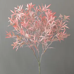 Artificial flocked pink plant branch, 5-fork floral detail for home wedding decor.