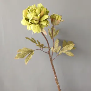 Rametto di peonia artificiale vintage a due teste in seta decorazione casa dettaglio