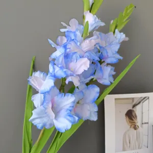 Blue artificial gladiolus flower long stem floral decor for wedding and hotel room