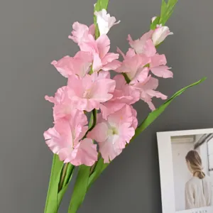 Artificial pink gladiolus flower branch for home decor, wedding and hotel decoration.