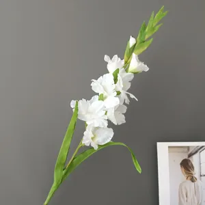 Artificial long branch white gladiolus fake flower for home hotel wedding decoration detail.