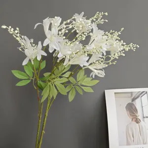 Artificial white wild bamboo flower branch for home decor, hotel wedding and interior styling.