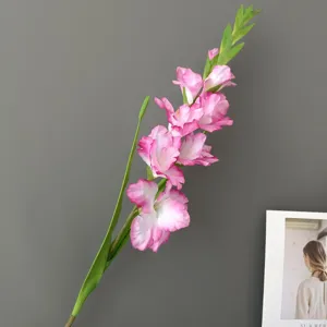 Artificial gladiolus flower long branch pink fake floral stem home decor wedding arrangement