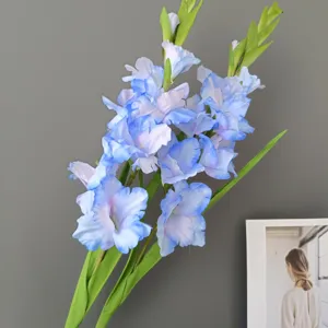 Artificial blue gladiolus flower branch for home decor, hotel wedding and party decoration.