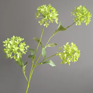 Rama de flor de hortensia verde artificial para decoración del hogar y diseño floral detallado.