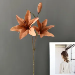 Artificial 3-head lily flower branch for home decor, wedding arrangement, and art photography.