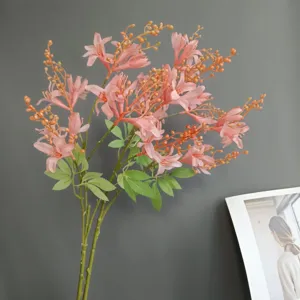 Artificial pink wild bamboo flower decorative branch for home hotel wedding decor detail