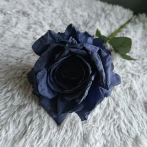 Flor de rosa azul artificial tallo único planta falsa para decoración de boda en el hogar