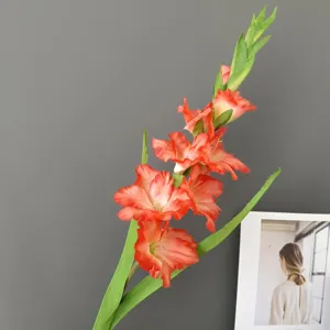 Artificial gladiolus single stem orange faux flower for home interior decoration