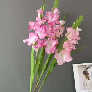 Artificial long branch pink gladiolus fake flowers for home wedding hotel interior decor.