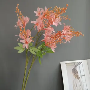Artificial pink oleander bamboo flowers for home wedding decor, realistic fake floral branch.