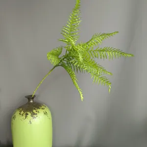 Artificial Boston fern single branch fake plant green leaf with ceramic vase for home decor