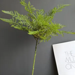 Artificial fern stem green plastic plant detail view for Nordic home decor and wedding arrangement