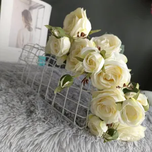Artificial silk rose bouquet for home decor wedding party. Premium fabric handmade faux flowers.