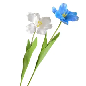 Flores de tulipán artificiales de una sola rama decoración floral falsa para casa boda 2pcs