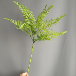 Artificial soft rubber fern plant single branch green leaf for home hotel wedding decor.