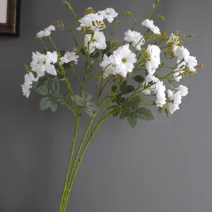 Nordic style white artificial small wild rose branch, premium cream tone floral decor for home.