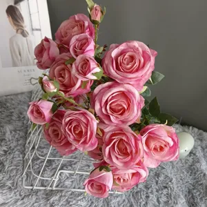 Artificial pink rose bouquet, faux floral arrangement for home decor, wedding party and floral design.