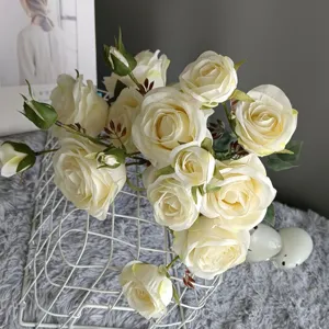 Artificial rose bouquet cream white fabric flowers fake floral home decor wedding arrangement