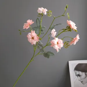 Artificial pink wild rose flower branch for home decor wedding party floral arrangement.