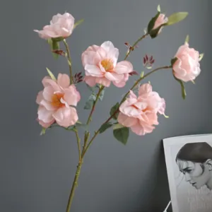 Artificial pink wild rose flower branch fake floral home decor indoor arrangement