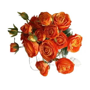 Artificial rose flower bouquet faux burnt edge silk flowers for home wedding decor