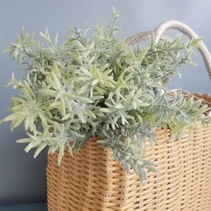 Artificial rosemary bundle with woven basket, perfect Nordic home decor and green plant bonsai.