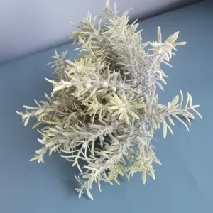 Artificial rosemary plant detail view, flocked greenery bunch for home decor floral arrangements.