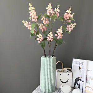 Artificial foam berry flower bouquet with light green ceramic vase for home interior decor