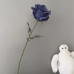 Flor de rosa azul artificial de tallo único vintage de seda decoración hogar boda
