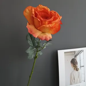 Flor de rosa naranja artificial de tallo único vintage decoración del hogar boda