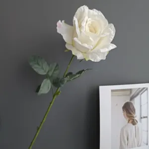 Flor de rosa blanca artificial tallo unico decoracion del hogar boda detalle producto