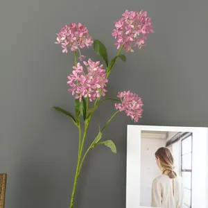 Rama de hortensia artificial rosa para decoración del hogar, diseño de bodas y estilo de interiores.