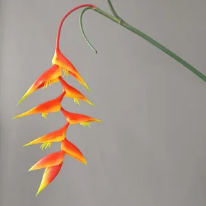 Flor de heliconia colgante artificial de goma suave rama larga para decoración de bodas