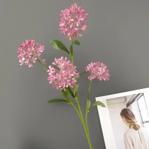 Rama de flor artificial hortensia rosa de plástico para decoración del hogar boda al por mayor