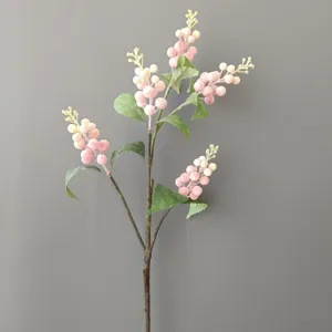 Artificial berry branch pink foam fruit fake flowers for home decor wedding party 1pc