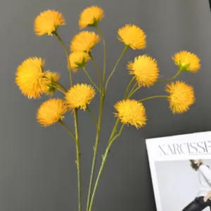 Artificial yellow flower ball bouquet for home decor, faux dandelion floral arrangement.