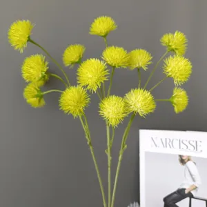 Artificial yellow allium flower detail shot, perfect for home decor and floral arrangements.