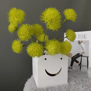 Artificial dandelion flower ball in white smiley face bag home decor fake green plant arrangement