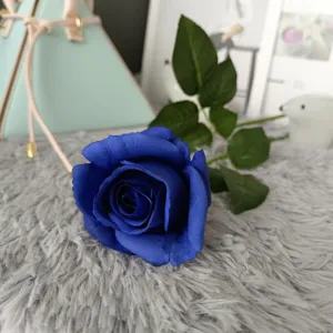 Rosa azul artificial de rama sencilla flor falsa para decoracion hogar boda foto
