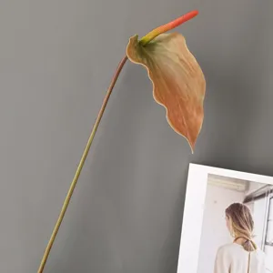 Artificial anthurium flower stem detail, realistic touch latex plant for home wedding decor.