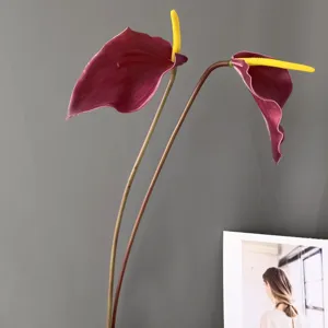 Artificial anthurium red flower stem for home decor, realistic touch faux plant.