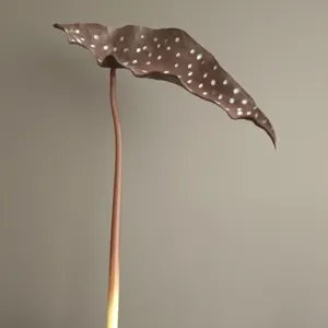Artificial Begonia maculata leaf detail, brown PU plant stem decor for home and hotel.