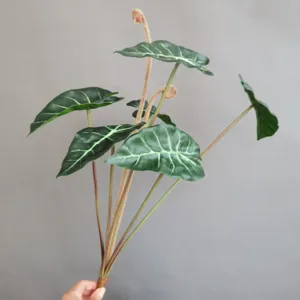 Manojo de hojas de oreja de elefante artificial planta verde decoración de hogar.