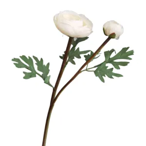 Artificial ranunculus flower 2 heads white fake floral for home wedding decor table centerpiece
