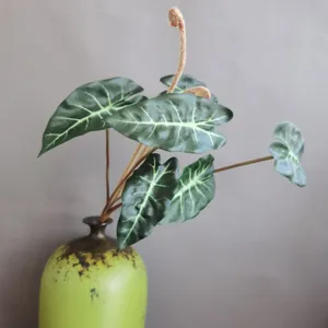 Detalle de planta verde artificial hoja de elefante para decoración de interiores.